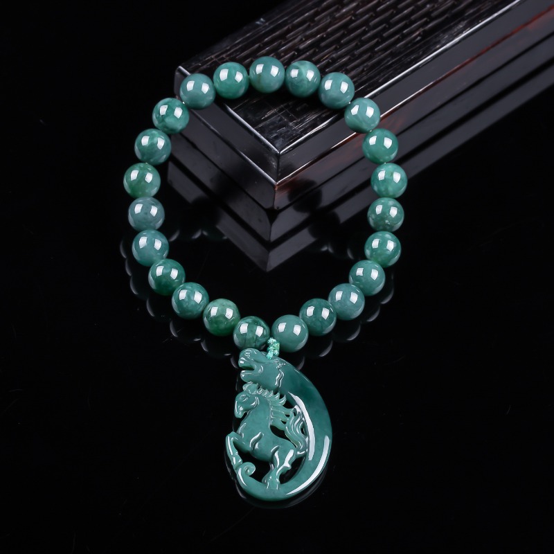 Jewelry & Watches Store - Natural Jadeite Blue Water Zodiac Horse