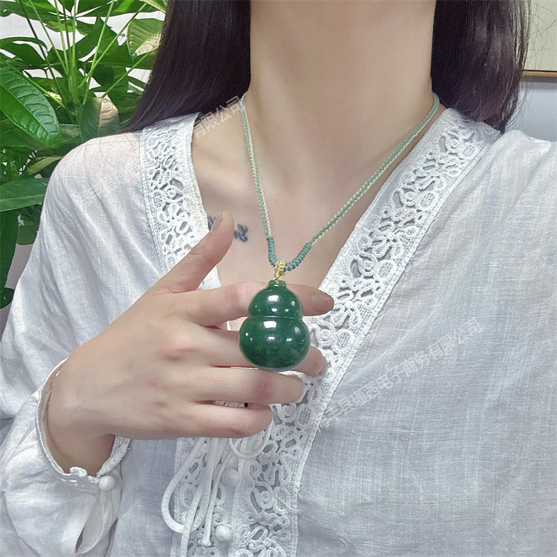 Jewelry & Watches Store - Natural Hetian Jade Gourd Pendant Necklace