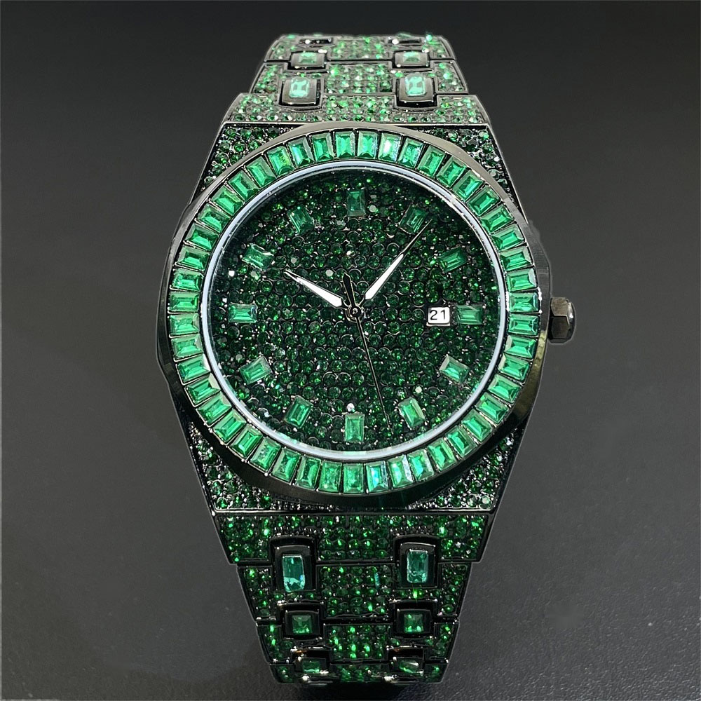 Jewelry Watches Men - 2024 Hip Hop Green Diamond Watche