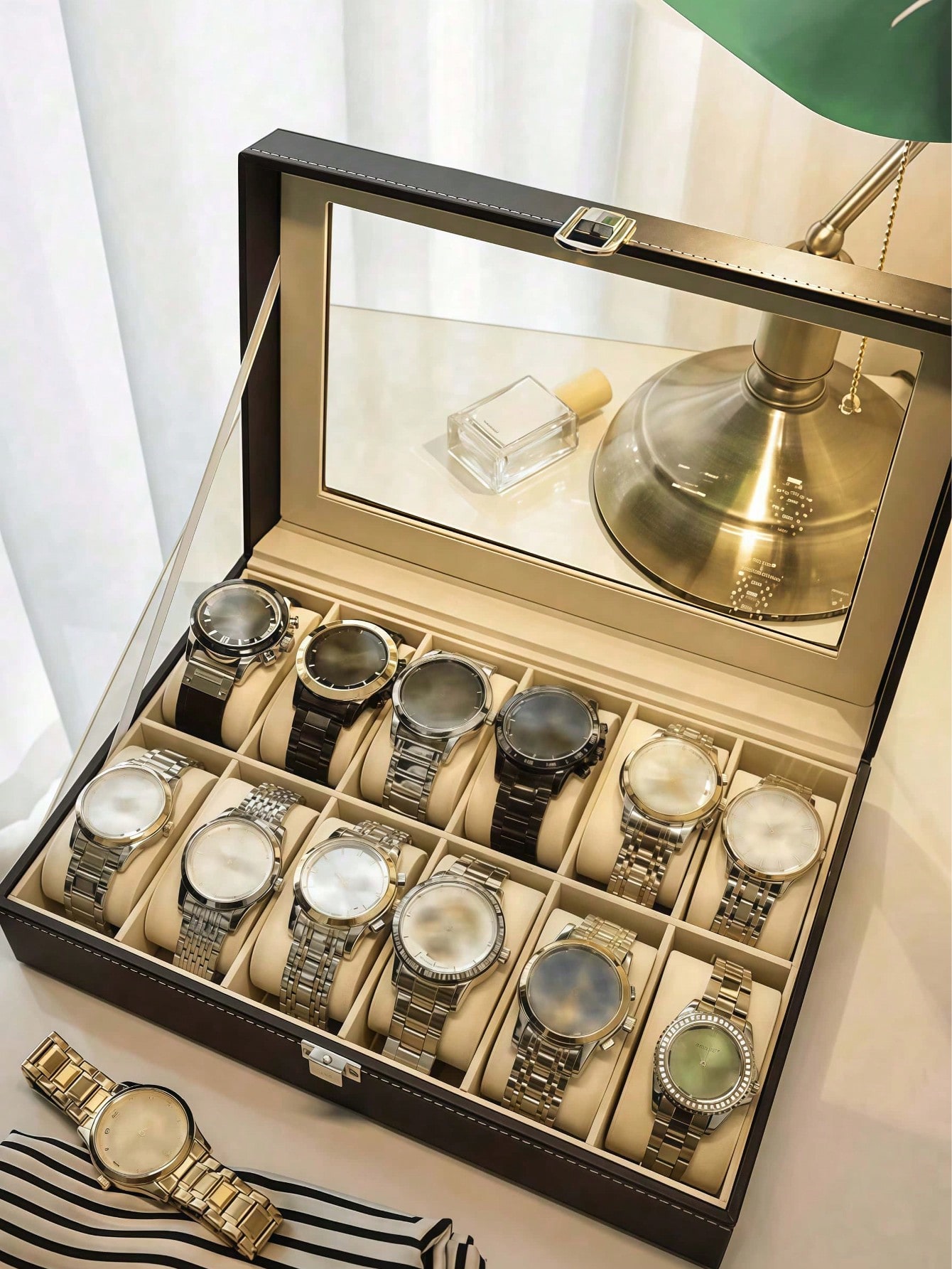 Leather Watch Box with Lock, L - Jewelry Watches Men review and price