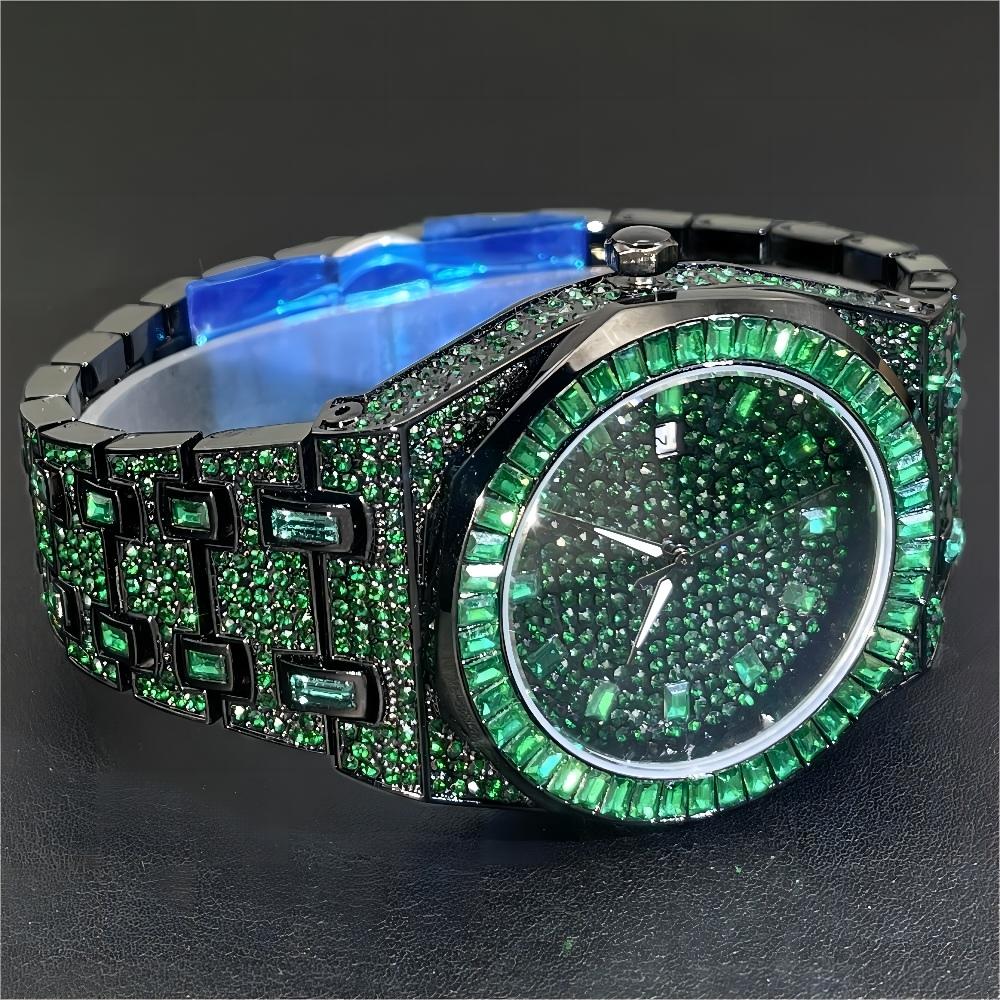 2024 Hip Hop Green Diamond Wat - Jewelry Watches Men review and price